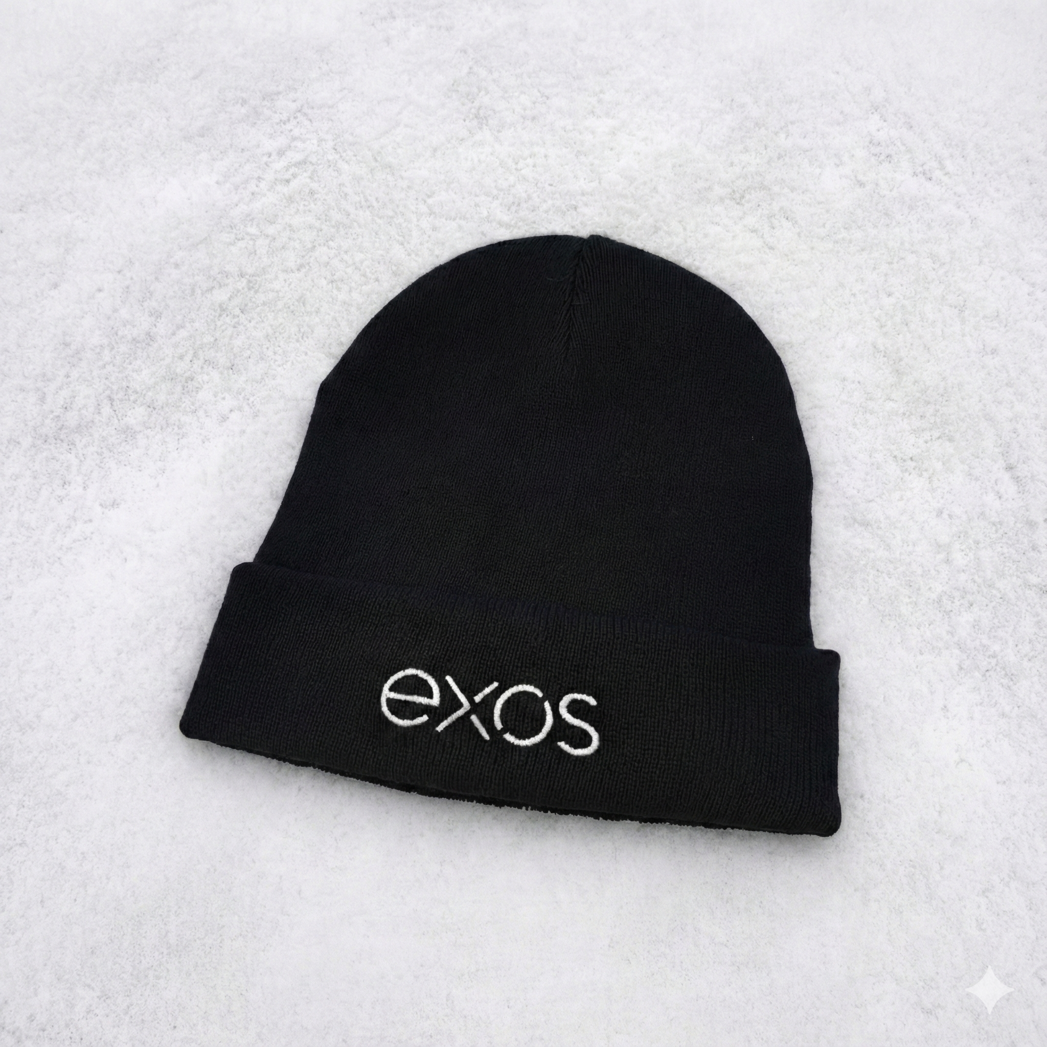 Black Embroidered Exos Knit Beanie